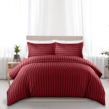 (BURGUNDY/RED, SUPER KING) Stripe Duvet Quilt Cover Set Single Double King