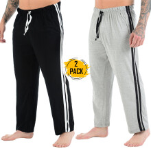 (Black Grey, M) 2 Pack Mens Pyjamas Lounge Nightwear Striped Pants