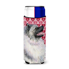 Caroline's Treasures SS4488MUK Keeshond Hearts Love and Valentine's Day Portrait Ultra Hugger For Slim Cans Can Cooler Sleeve Hugger Machine Wash