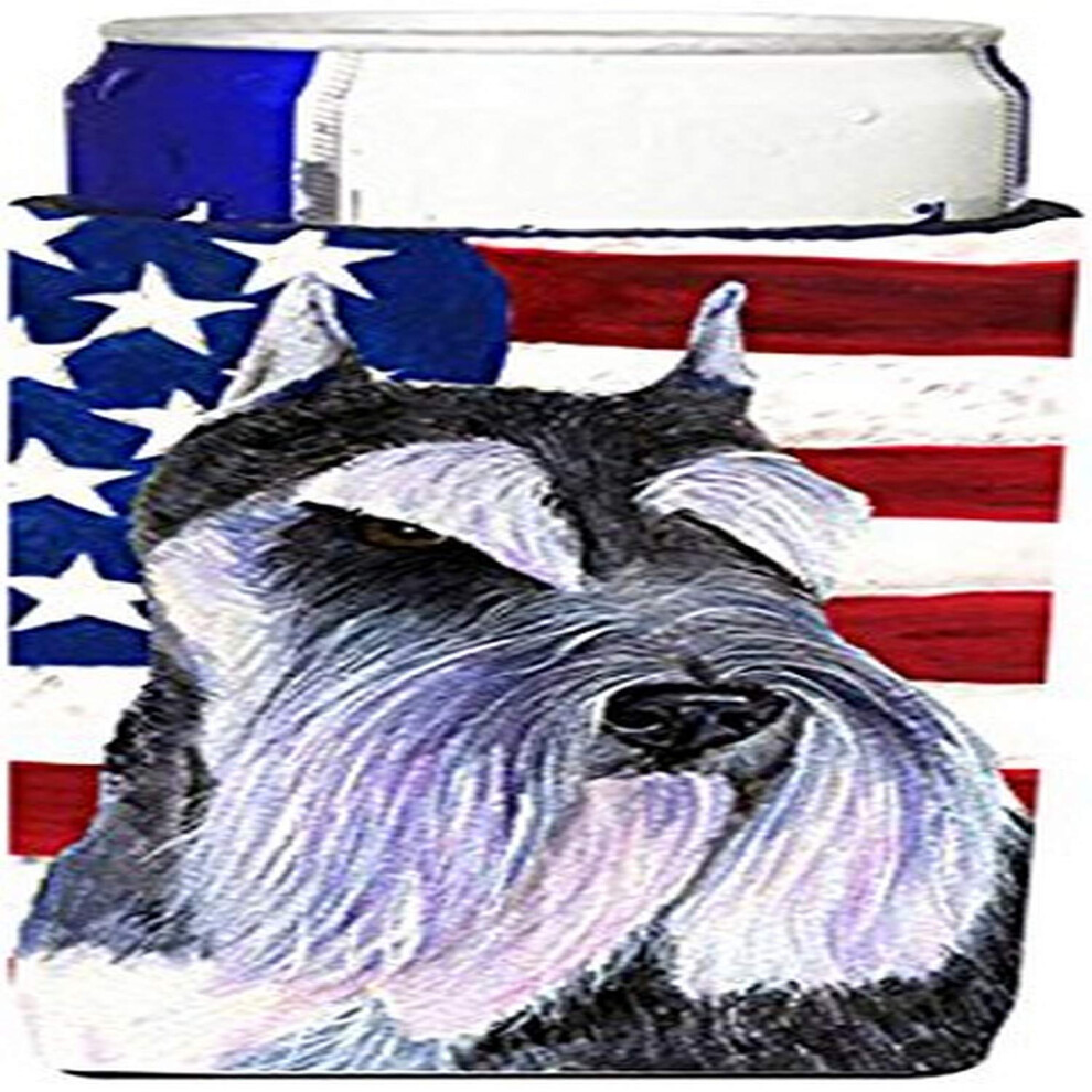 Caroline's Treasures SS4056MUK Bandera Estadounidense De Ee. Uu. Con Schnauzer Ultra Hugger Para Latas Delgadas Funda Para Enfriador De Latas Fun-image