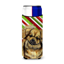 Caroline's Treasures LH9259MUK Tibetan Spaniel Candy Cane Holiday Christmas Ultra Hugger pour les canettes minces Can'toue manches plus cool