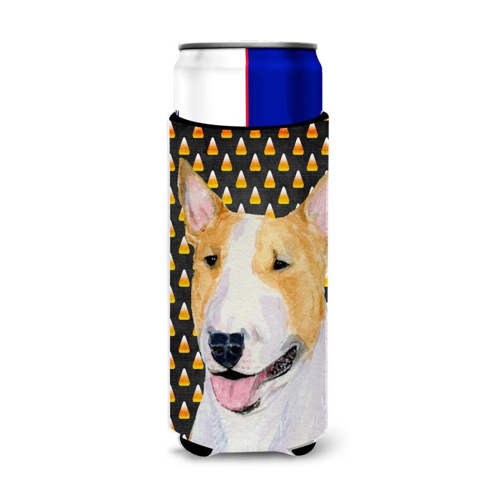 Caroline's Treasures SS4289MUK Bull Terrier Candy Corn Halloween Portrait Ultra Hugger Pour Canettes Minces Manchon De Refroidisseur De Canette H-image