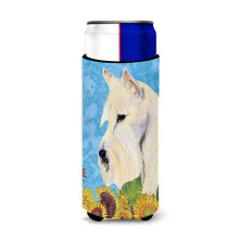 Caroline's Treasures SS4164MUK Schotse terri? in zomerbloemen Ultra Hugger voor slanke blikjes Blikjeskoeler Sleeve Hugger Machinewasbaar Drink Sleev