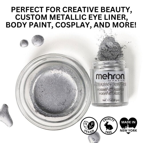 Μεταλλική πούδρα μακιγιάζ Mehron (0,17 oz) με υγρό ανάμειξης (1 oz) (Ασημί) 2