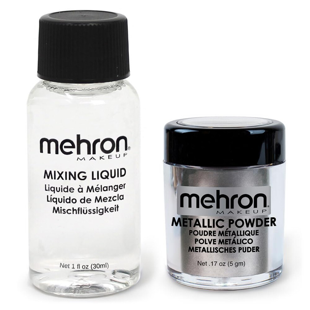Mehron Silver Makeup Metallic Powder (.17 Oz) With Mixing Liquid (1 Oz) (Silver)