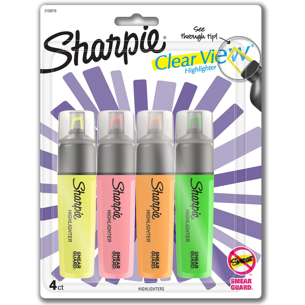 Sharpie Clear View Highlighters Chisel Tip Assorted Colors 4 Count