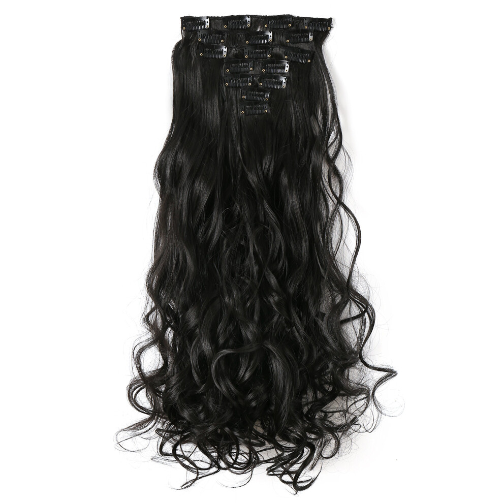 Onedor 20"""" Curly Full Head Clip In Synthetic Hair Extensions 7Pcs 140G (2#-Darkest Brown)