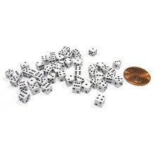 Koplow Games 50 szesciostronnych kosci D6 5 mm .197 cali Male male miniaturowe biale kostki