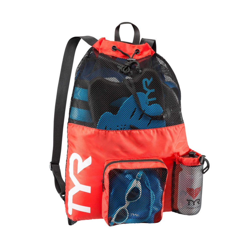 TYR Big Mesh Mummy Backpack for Wet Swimming  Gym  and Workout Gear  Red
