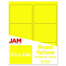 JAM PAPER Verzendadreslabels - Groot - 3 1/3 x 4 - Neon fluorescerend geel - 120/pak