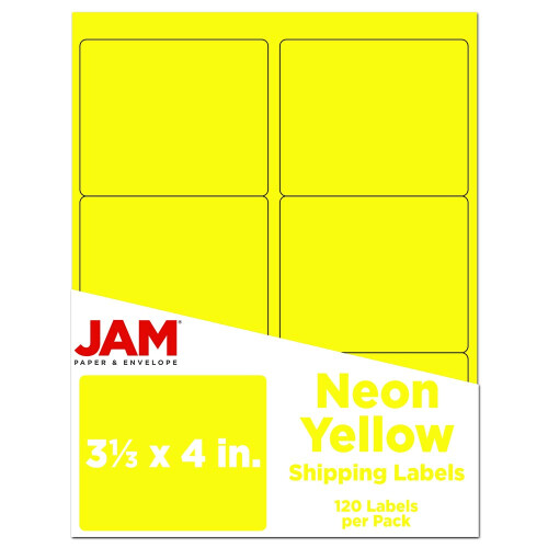 Ετικέτες Διεύθυνσης JAM PAPER - Μεγάλες - 3 1/3 x 4 - Νεον Φωσφορούχο Κίτρινο - 120/Συσκευασία