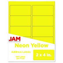 Etiquetas de Endereço JAM PAPER - Envio Padrão - 2 x 4 - Neon Amarelo Fluorescente - 120/Pack