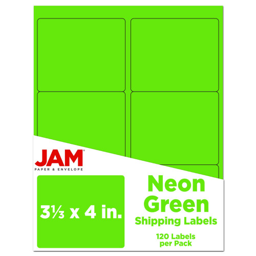 JAM PAPER Ετικέτες Διεύθυνσης - Μεγάλες - 3 1/3 x 4 - Νεον Φθοριστές Πράσινες - 120/Πακέτο