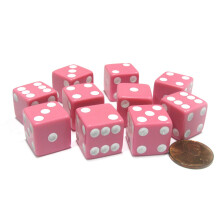 Koplow Games Zestaw 10 szesciosciennych, kwadratowych, nieprzezroczystych kosci D6 16 mm - rσzowych z bialymi wykrojnikami