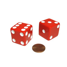 Koplow Games set van 2 D6 25 mm grote ondoorzichtige jumbodobbelstenen - rood met witte stippen