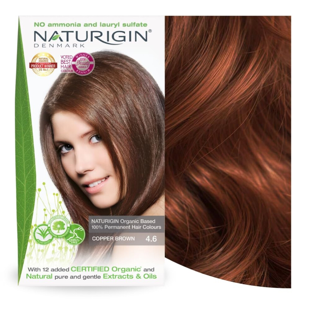 Naturigin Brown Permanent Hair Dye 4.6 Copper Ammonia And Paraben Free Up To 100% Gray Hair Coverage Long Lasting Vegan Cruelty Free