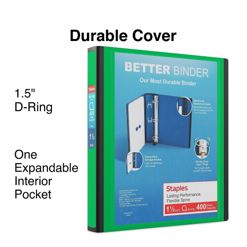 Staples Staples 827607 1.5-Inch 3-Ring Binder Πράσινο (19059) 1