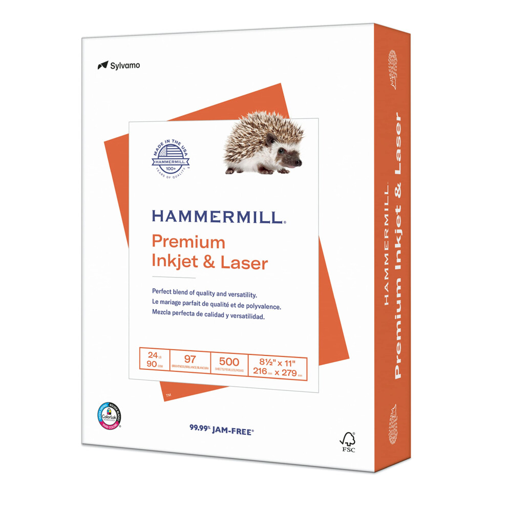 Photos - Office Paper Hammermill Printer Paper Premium Inkjet & Laser Paper 24 Lb 8.5 x 11 - 1 Ream - 97 Bright Made in the USA 16614(500 Sheets)