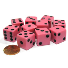 Set van 10 zeszijdige D6 16 mm standaard dobbelstenen roze van Koplow Games