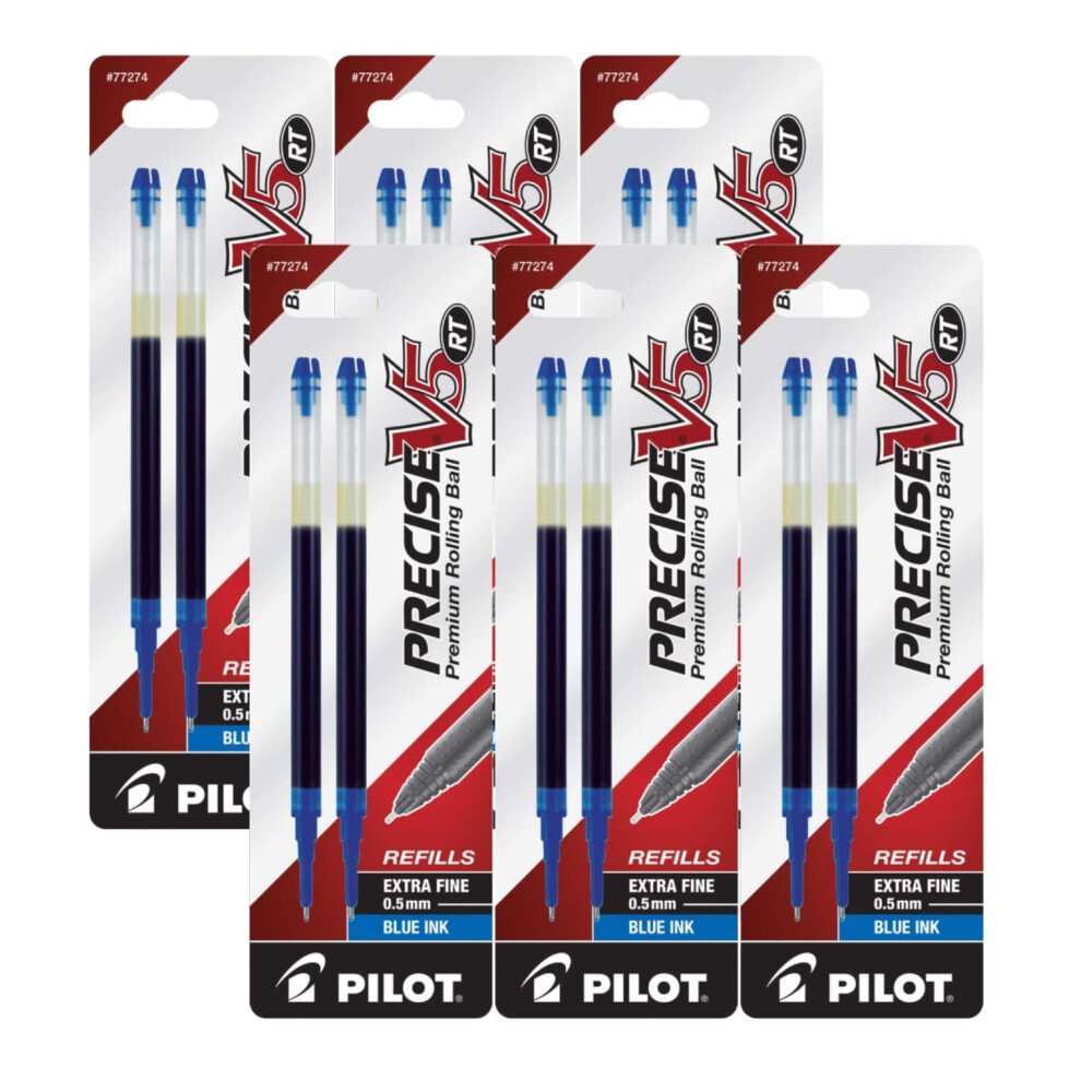 Pilot Precise V5 RT Liquid Ink Retractable Rollerball Pen Refills  0.5mm  Extra Fine Point  Blue Ink  6 pack with 2 refills each