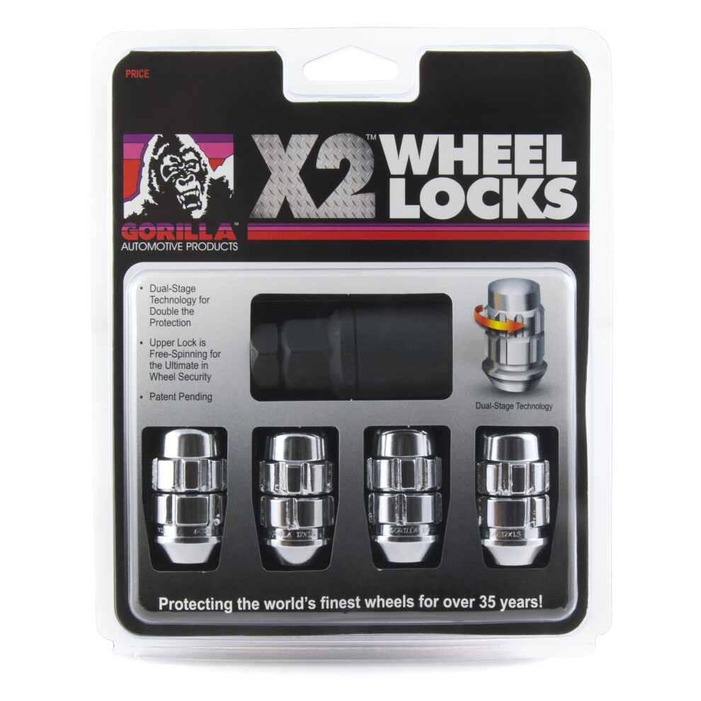 Gorilla Automotive (71631X) 12mm x 1.50 Thread Size Acorn Chrome X2 Wheel Lock (Pack of 4)