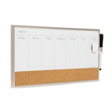 U Brands Magnetisch droog uitwisbaar weekkalenderbord met kurkstrip 18""x7,5"""" zilver aluminium frame inclusief magneetmarkering