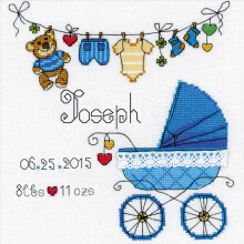 Riolis 28 Count It's a Boy! Birth Record Counted Cross Stitch Kit  8 by 8-Inch  White