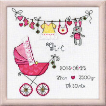 Riolis 28 Count It's a Girl! Birth Record Counted Cross Stitch Kit  8 by 8-Inch White