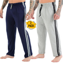 (Navy Grey, 2XL) 2 Pack Mens Pyjamas Lounge Nightwear Striped Pants