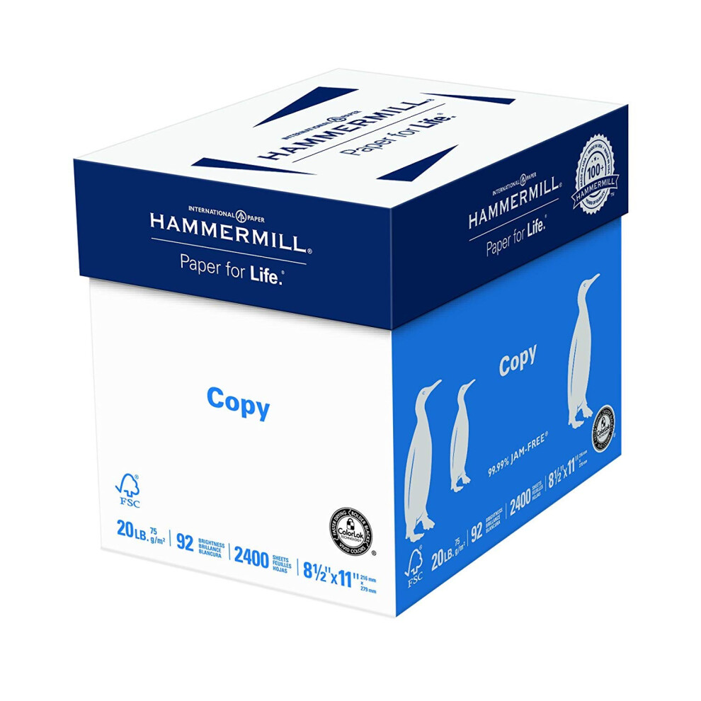 Papier d'imprimante Hammermill 20 lb, papier de copie 8,5 x 11 - 6 paquets (2   400 feuilles) - 92 brillants, fabriqu    aux    tats-Unis