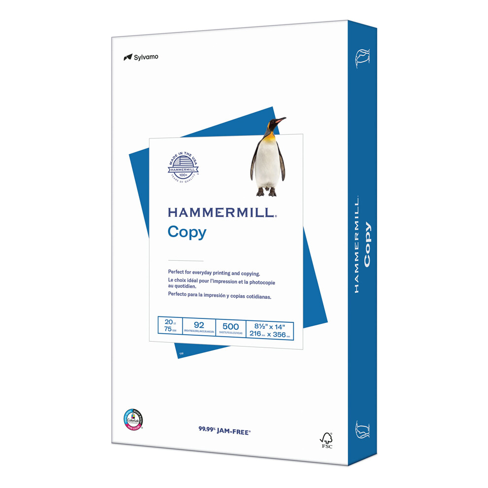 Papier d'imprimante Hammermill 20 lb Papier de copie 8,5 x 14 - 1 rame (500 feuilles) - 92 brillant Fabriqu    aux    tats-Unis