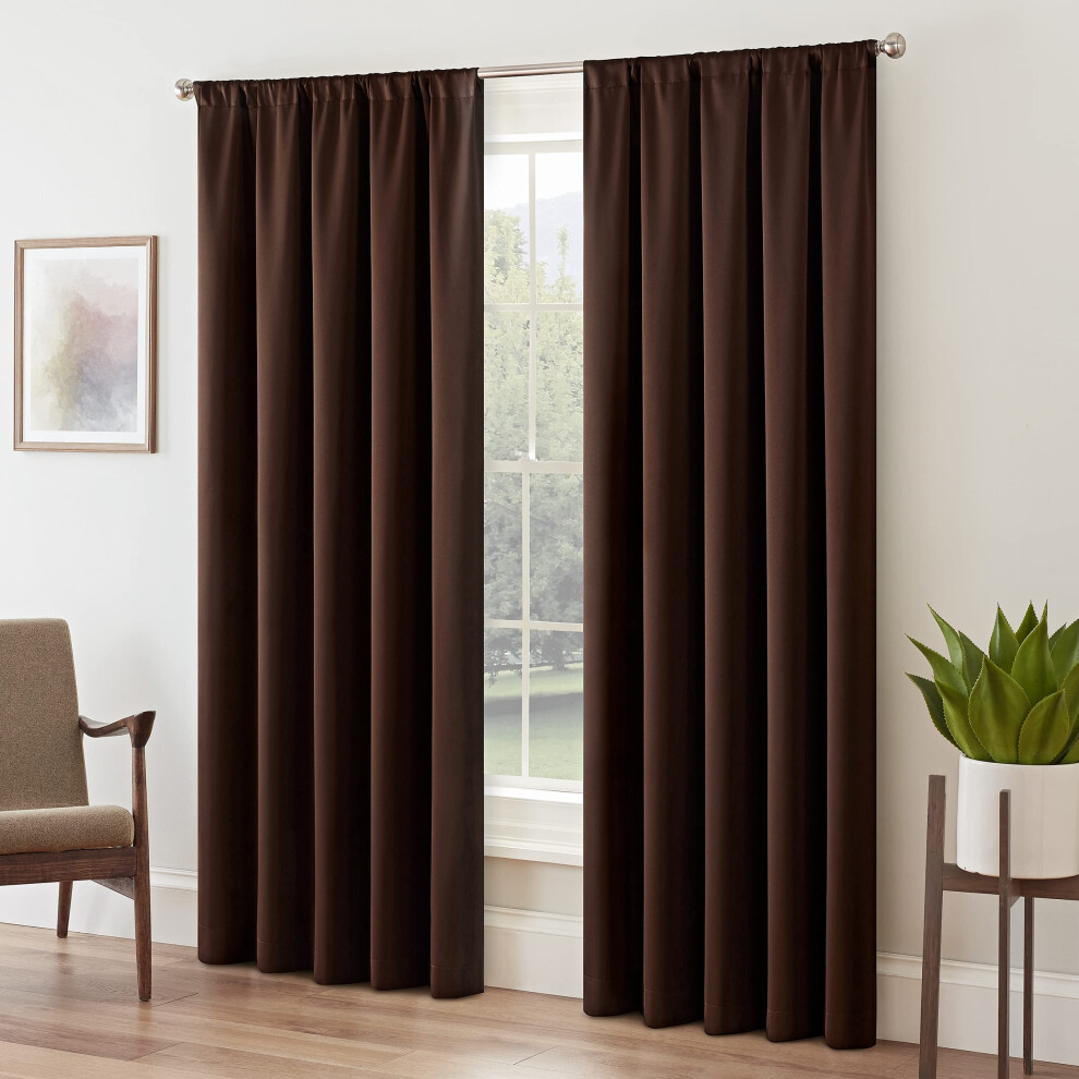 ECLIPSE Tricia Modern Room Darkening Thermal Rod Pocket Window Curtain for Bedroom (1 Panel)  52"""" x 95""""  Espresso-image-OPC-PGBQ92N-NEW