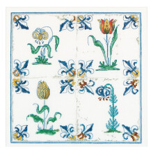 Thea Gouverneur - Telpakket - Antieke Tegels Bloemen - Aida - 18 stuks - Borduurpakket voor volwassenen - DMC Borduurgaren en andere borduurbenodigdh