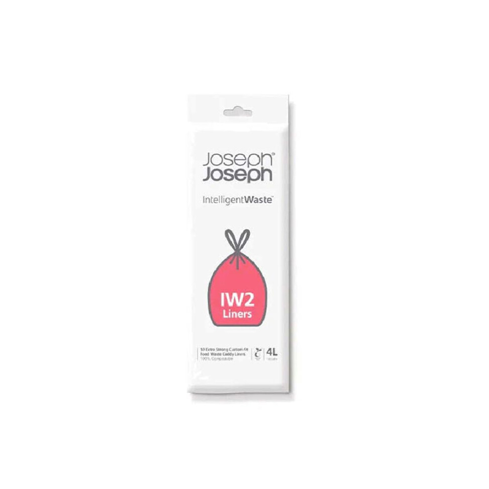 Joseph Joseph Intelligent IW2 Bin Liners Custom Fit Bags for Food Waste Caddy 1 Gallon / 4 Liter 100% Compostable  50 Count (Pack of 1)  Clear