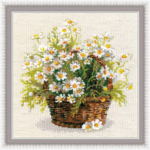 RIOLIS 1478 - Margaritas rusas - Kit de punto de cruz contado 9,75"""""""" x 9,75"""""""" Zweigart 14ct. Lino AIDA 25 Colores