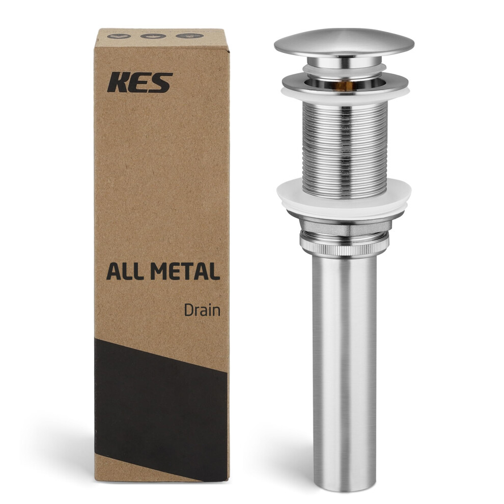 Bonde de lavabo de salle de bain KES sans trop-plein, lavabo, meuble-lavabo, bonde escamotable, finition nickel bross    S2008D-BN