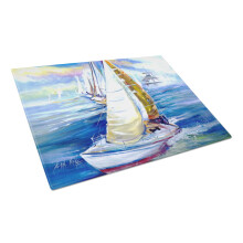 Caroline's Treasures JMK1073LCB Rock my Boat Sailboats Glasschneidebrett, groes dekoratives Schneide- und Servierbrett aus gehrtetem Glas fr die K