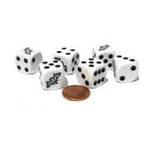 Set van 6 Bat 16 mm D6 Koplow Dierendobbelstenen met ronde rand - Wit met zwarte stippen