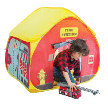 Pop-up | Brandweerkazernetent met Stratenplan Speelmat Speelhuisje | Fun2Give | Voor- en achterdeuren Ruim interieur Fantasiespel Peuters en kinderen