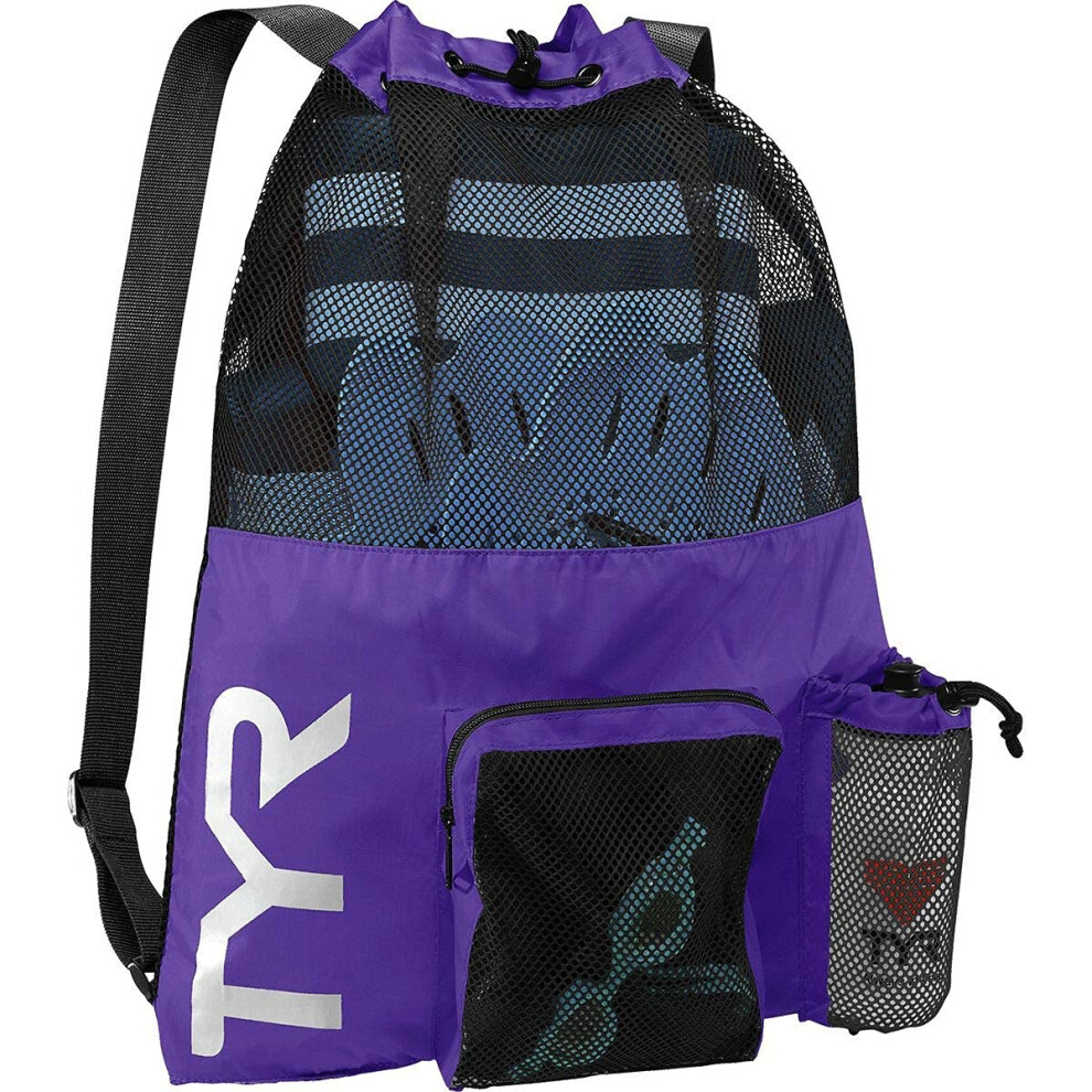 TYR Big Mesh Mummy Backpack for Swim  Gym and Workout Gear  Purple  40 L