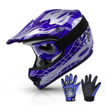 TCMT Dot Jugend & Kinder Motocross Offroad Street Helm Blue Skull Motorrad Jugendhelm Dirt Bike Motocross ATV Helm + Schutzbrille + Handschuhe M