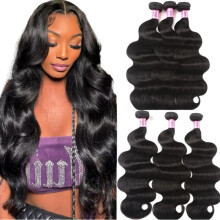 Extensiones de cabello humano ondulado brasile o Unice Hair de 22, 20 y 18 pulgadas, 3 paquetes, 100 % sin procesar, color negro natural.