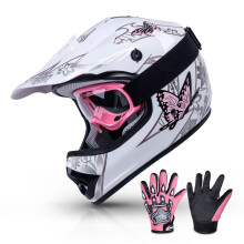 TCMT Dot Youth & Kids Motocross Offroad Street Helm Pink Butterfly Motorrad Jugendhelm Dirt Bike Motocross ATV Helm + Schutzbrille + Handschuhe L