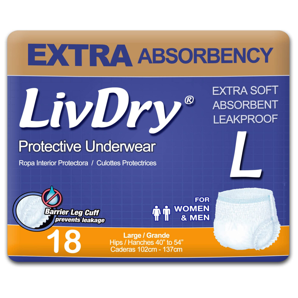 Livdry Adult Incontinence Underwear Extra Absorbency Adult Diapers Leak Protection Large 18-Pack