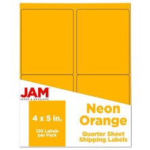 Etiquetas de direcci n de correo JAM Paper - Extra grandes - 10 x 13 cm - Naranja fluorescente ne n - Paquete de 120