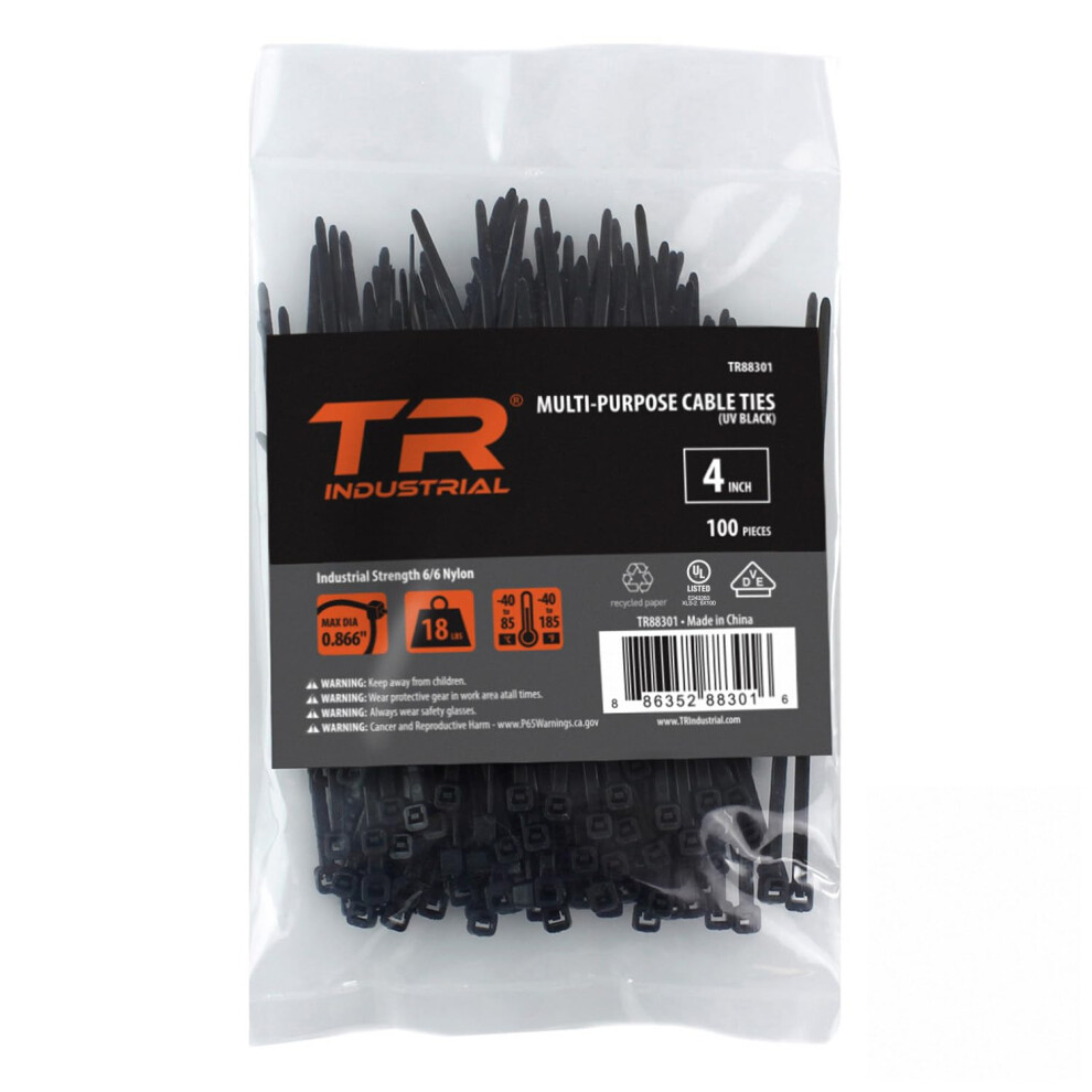 Tr Industrial Multi-Purpose Uv Resistant Black Cable Ties 4 Inches 500 Pack 886352903943