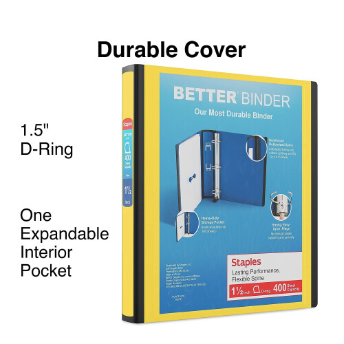 Staples Στα Staples 827605 1,5-ιντσών D-Ring Binder Κίτρινο (19060) 1