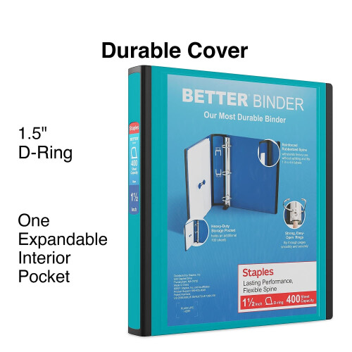 Staples Staples 651742 1.5-Inch 3-Ring Binder Teal (13468-Cc) 1