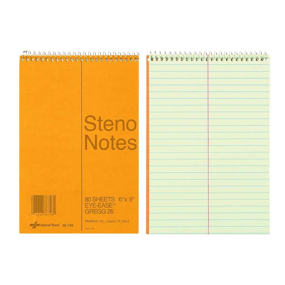 Photos - Notebook NATIONAL Brown Board Cover Steno Gregg Green Paper 6"""" x 9"""" 80 Sheets 36746(36746)