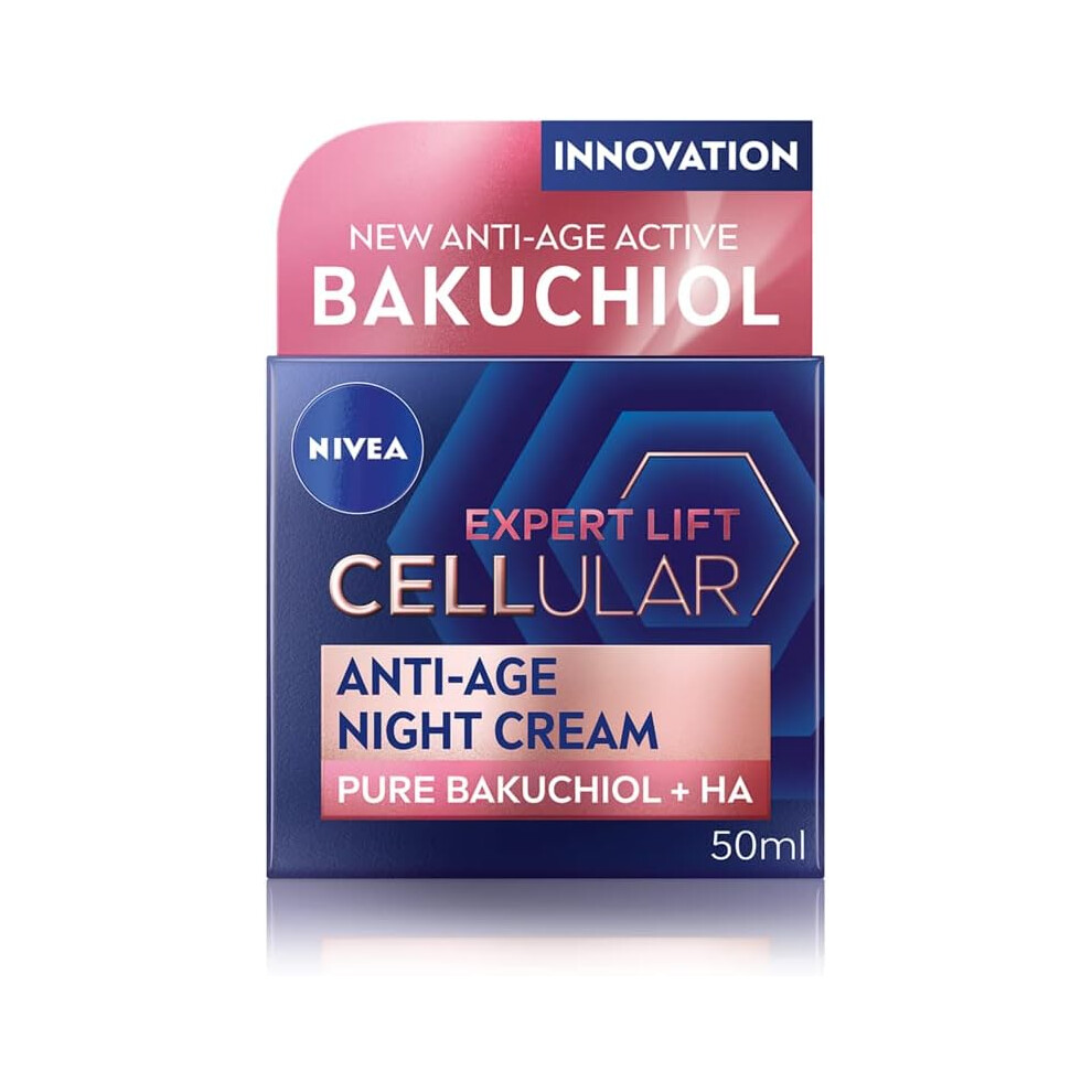 Nivea Cream Cellular Expert Lift Anti-Age Night (50Ml), Anti-Wrinkle Night With Pure Bakuchiol, Night Face Containing Hyaluronic Acid,